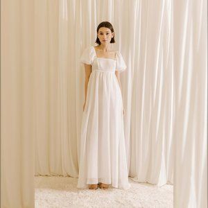 Storia White Flowy Baby Doll Chiffon Feel Maxi Dress - Super Lightweight | NWT